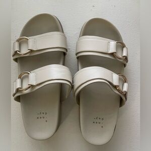 A New Day Off-White Slide Sandals with Gold Accents
